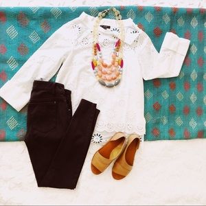 {J Crew} Funnelneck shirt in eyelet NWT